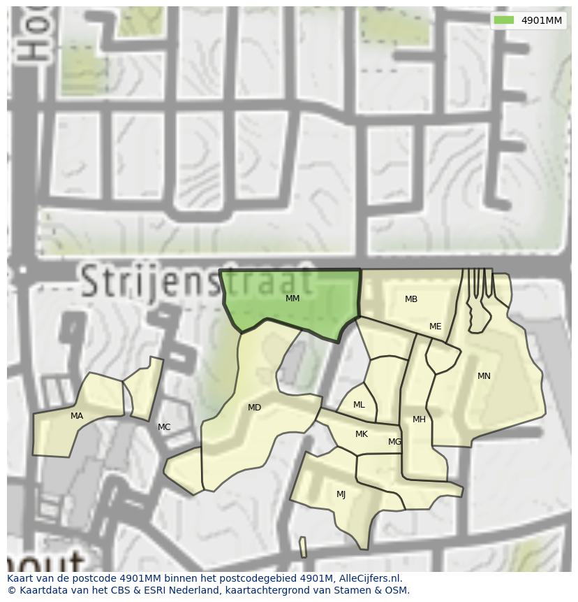 Afbeelding van het postcodegebied 4901 MM op de kaart.