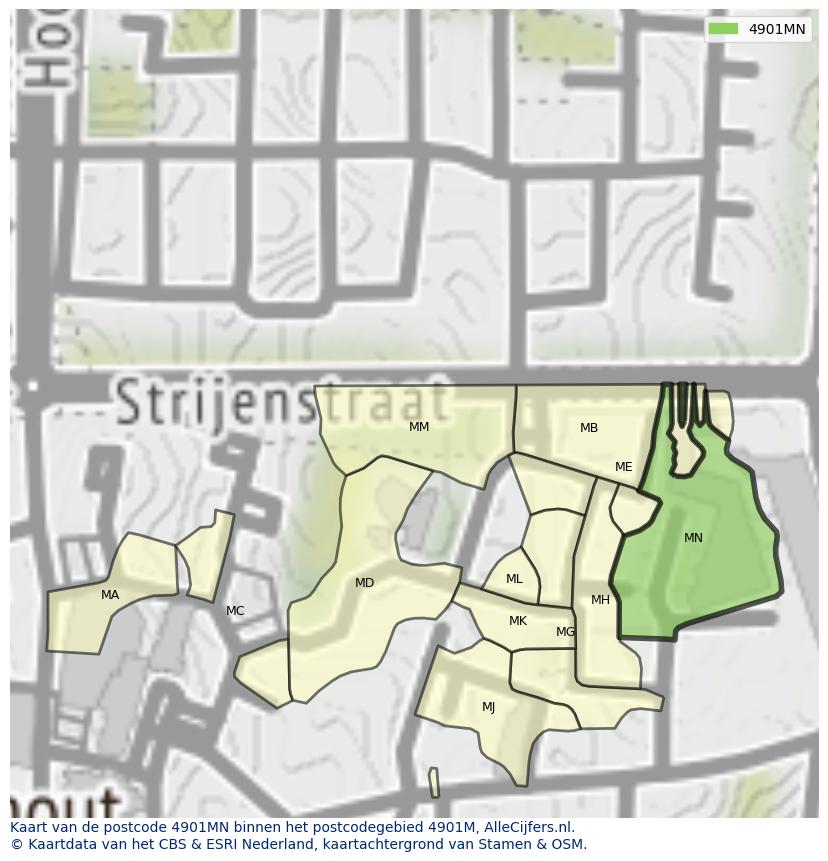Afbeelding van het postcodegebied 4901 MN op de kaart.