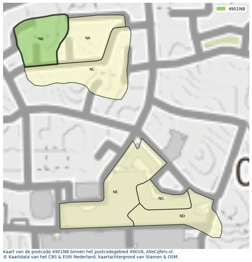 Afbeelding van het postcodegebied 4901 NB op de kaart.