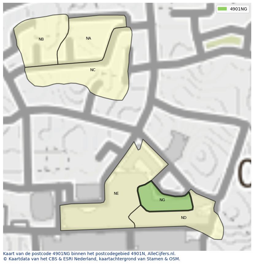 Afbeelding van het postcodegebied 4901 NG op de kaart.