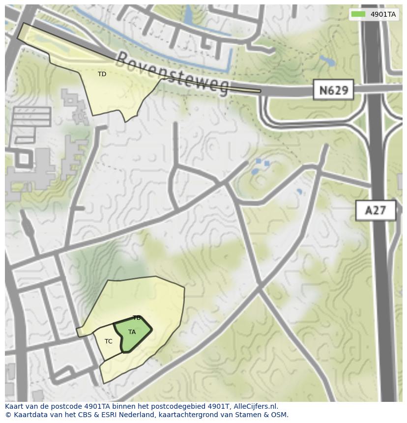Afbeelding van het postcodegebied 4901 TA op de kaart.