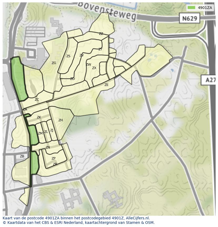 Afbeelding van het postcodegebied 4901 ZA op de kaart.