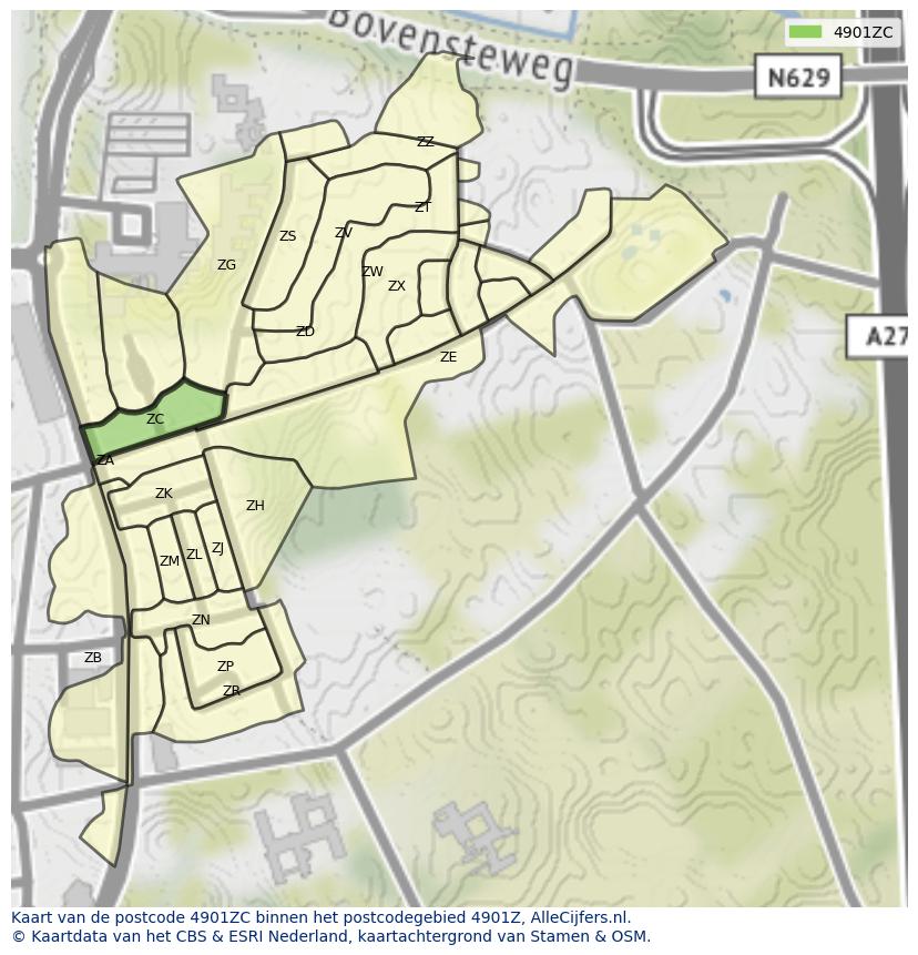 Afbeelding van het postcodegebied 4901 ZC op de kaart.