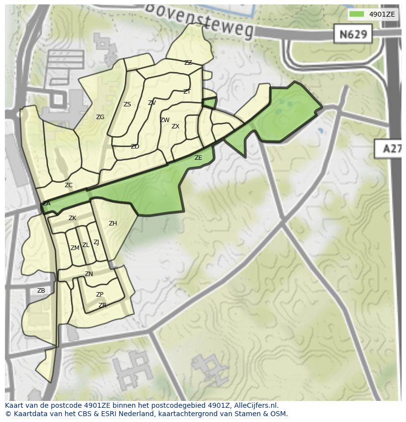 Afbeelding van het postcodegebied 4901 ZE op de kaart.