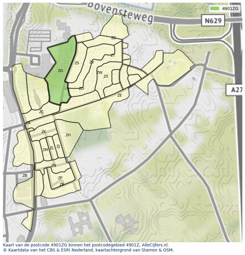 Afbeelding van het postcodegebied 4901 ZG op de kaart.