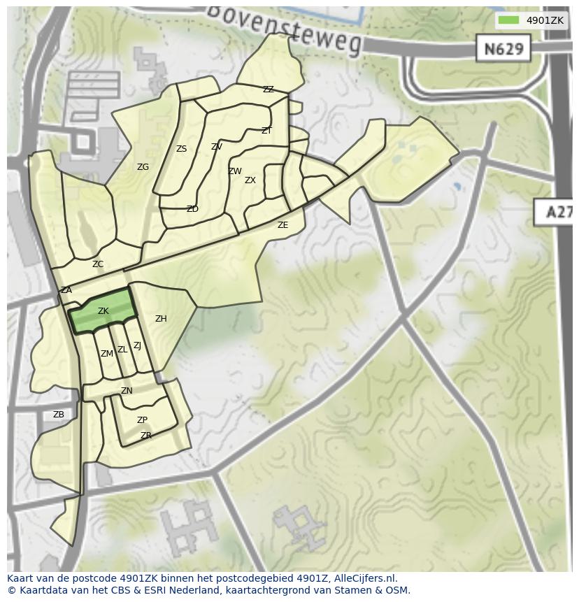 Afbeelding van het postcodegebied 4901 ZK op de kaart.