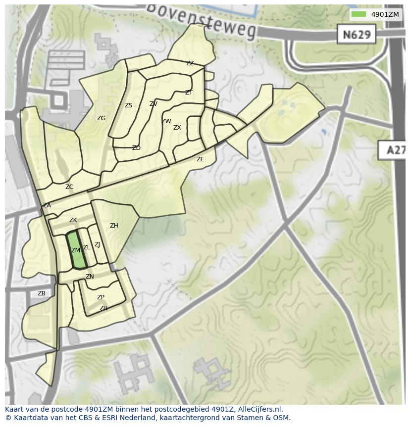 Afbeelding van het postcodegebied 4901 ZM op de kaart.