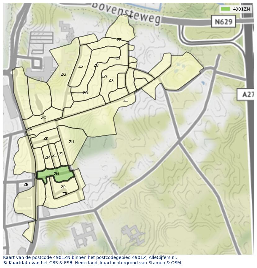 Afbeelding van het postcodegebied 4901 ZN op de kaart.