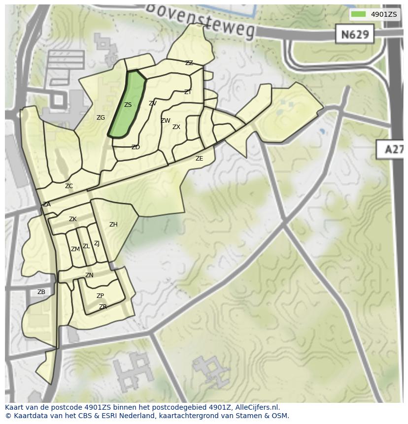 Afbeelding van het postcodegebied 4901 ZS op de kaart.
