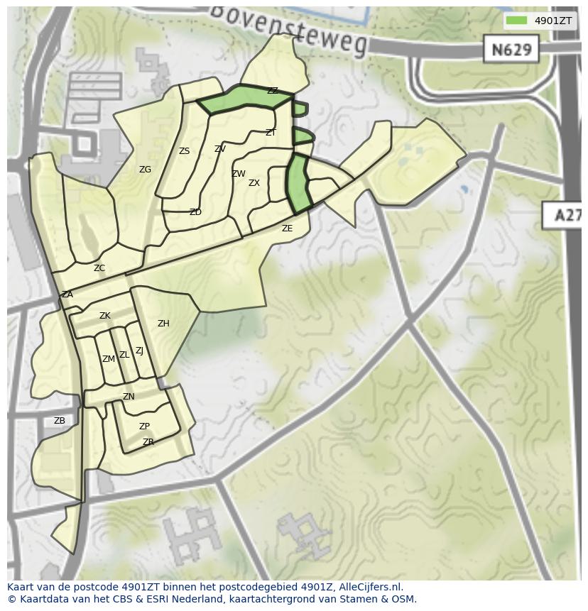 Afbeelding van het postcodegebied 4901 ZT op de kaart.