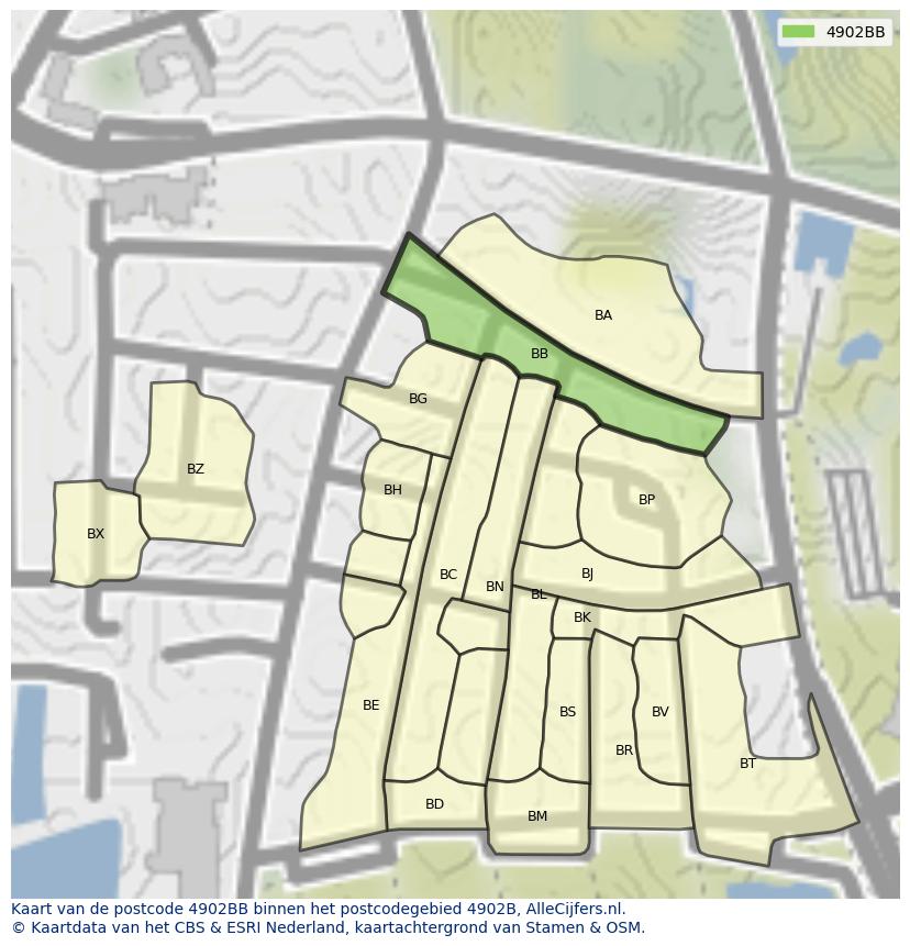 Afbeelding van het postcodegebied 4902 BB op de kaart.