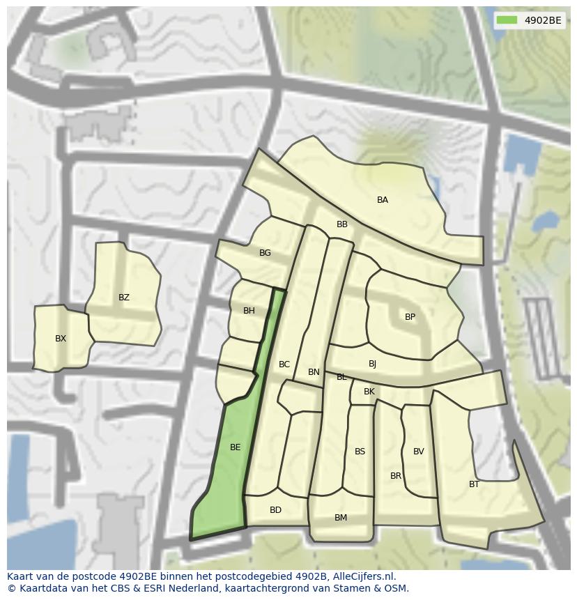 Afbeelding van het postcodegebied 4902 BE op de kaart.