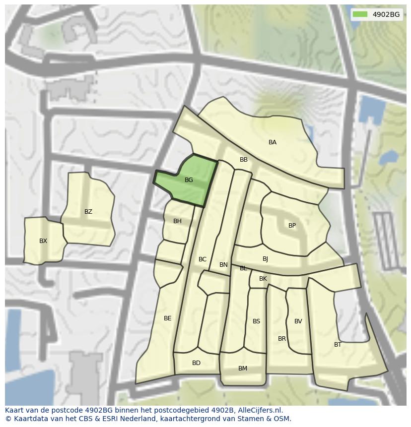 Afbeelding van het postcodegebied 4902 BG op de kaart.