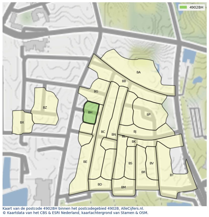 Afbeelding van het postcodegebied 4902 BH op de kaart.