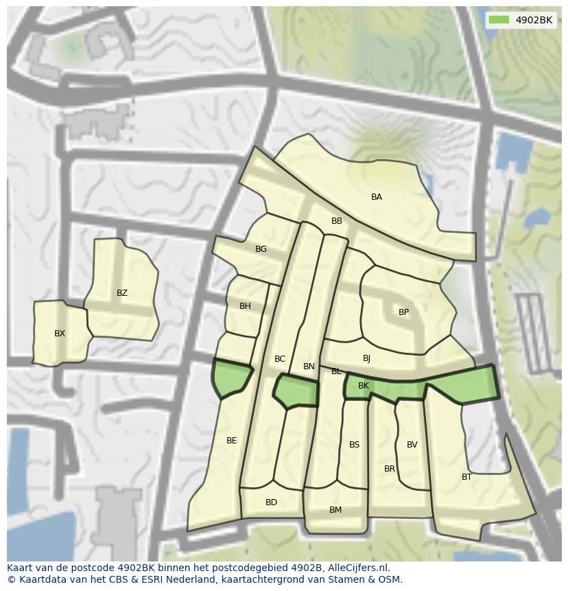 Afbeelding van het postcodegebied 4902 BK op de kaart.