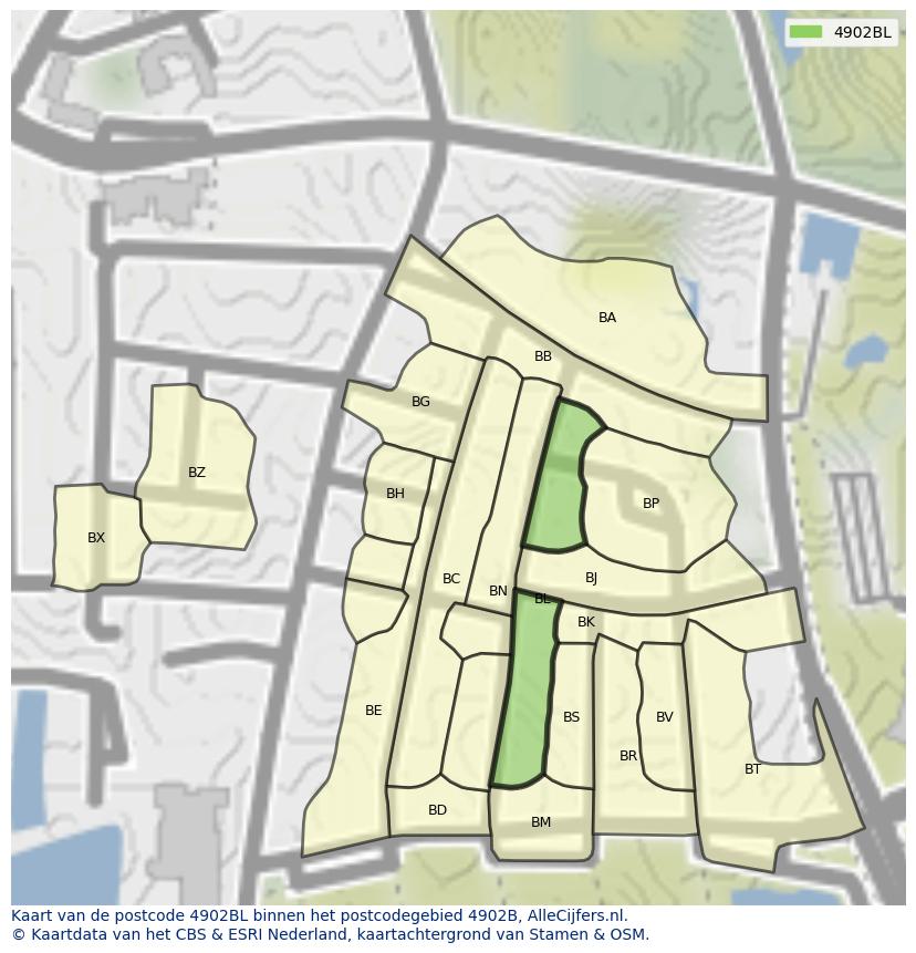 Afbeelding van het postcodegebied 4902 BL op de kaart.