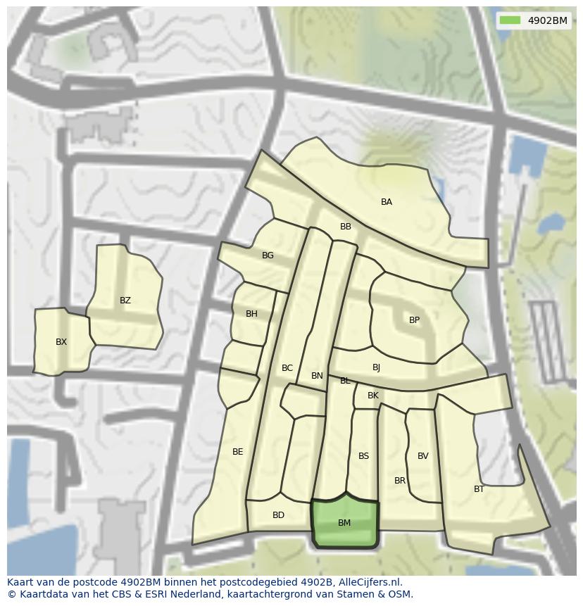 Afbeelding van het postcodegebied 4902 BM op de kaart.