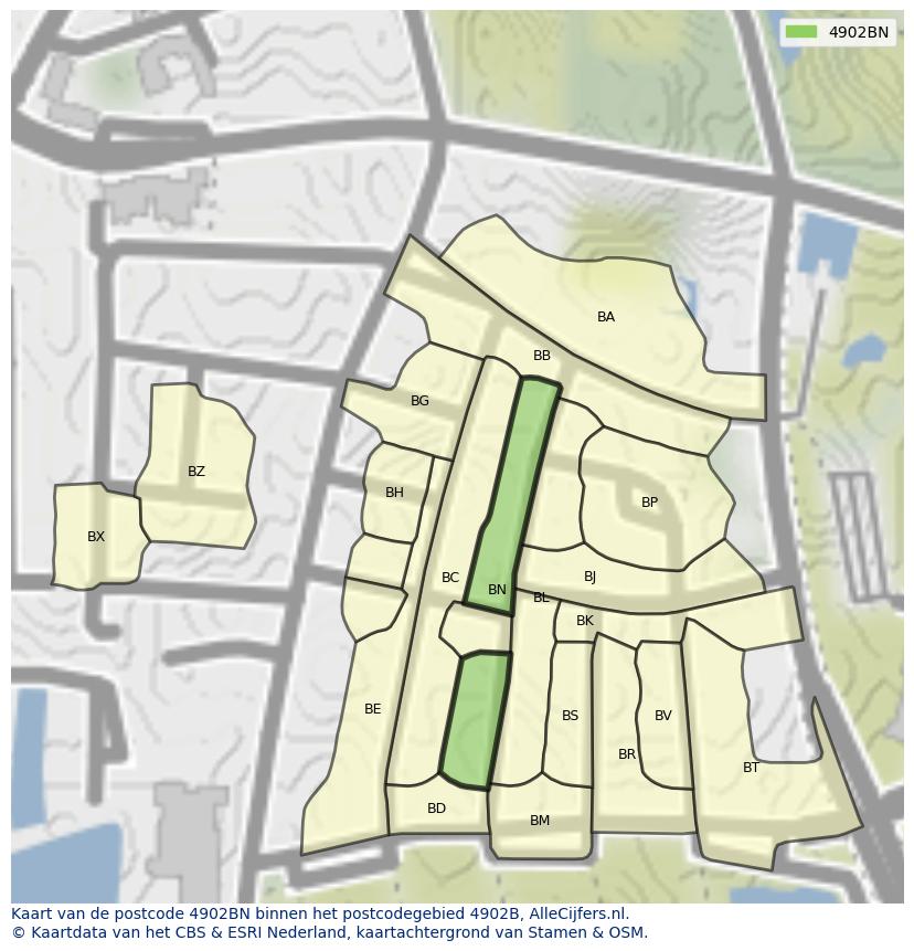 Afbeelding van het postcodegebied 4902 BN op de kaart.