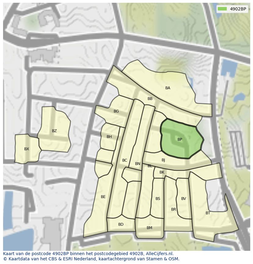Afbeelding van het postcodegebied 4902 BP op de kaart.