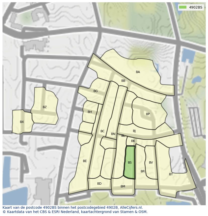 Afbeelding van het postcodegebied 4902 BS op de kaart.