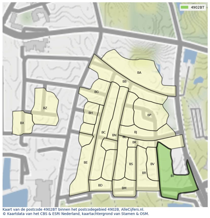Afbeelding van het postcodegebied 4902 BT op de kaart.