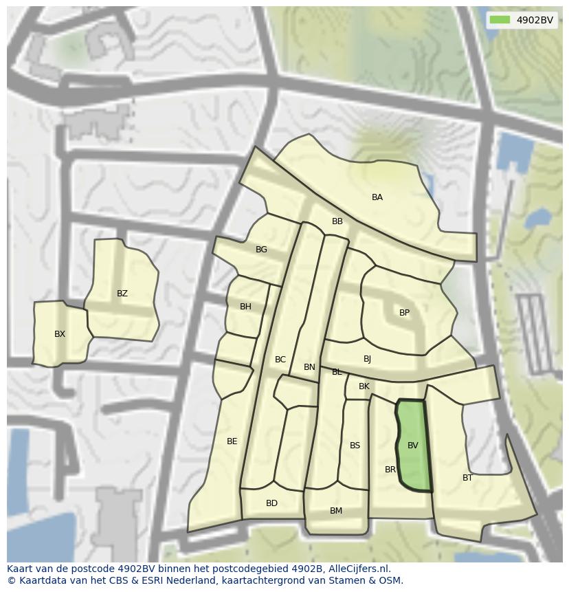 Afbeelding van het postcodegebied 4902 BV op de kaart.