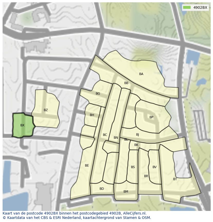 Afbeelding van het postcodegebied 4902 BX op de kaart.