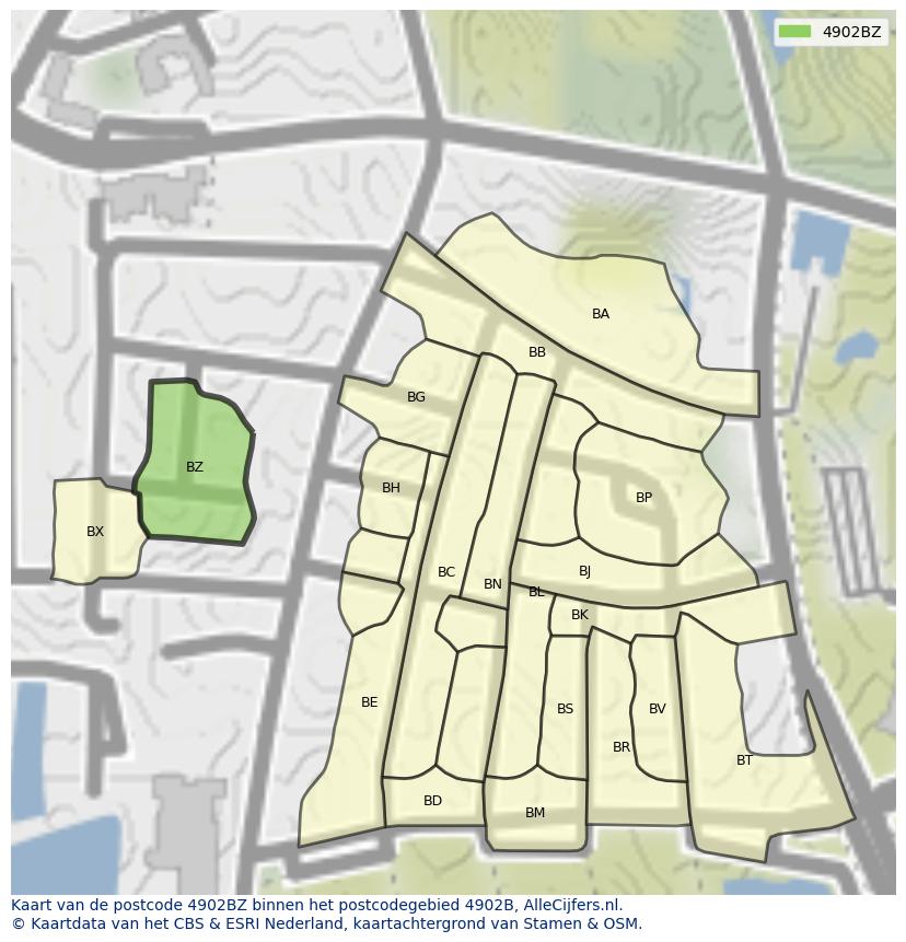 Afbeelding van het postcodegebied 4902 BZ op de kaart.