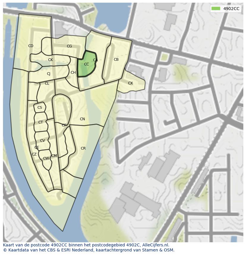 Afbeelding van het postcodegebied 4902 CC op de kaart.