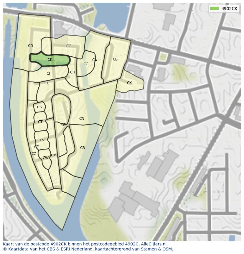 Afbeelding van het postcodegebied 4902 CK op de kaart.