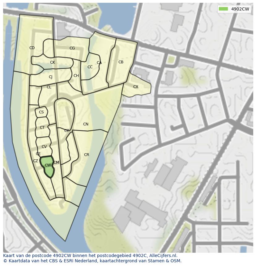 Afbeelding van het postcodegebied 4902 CW op de kaart.