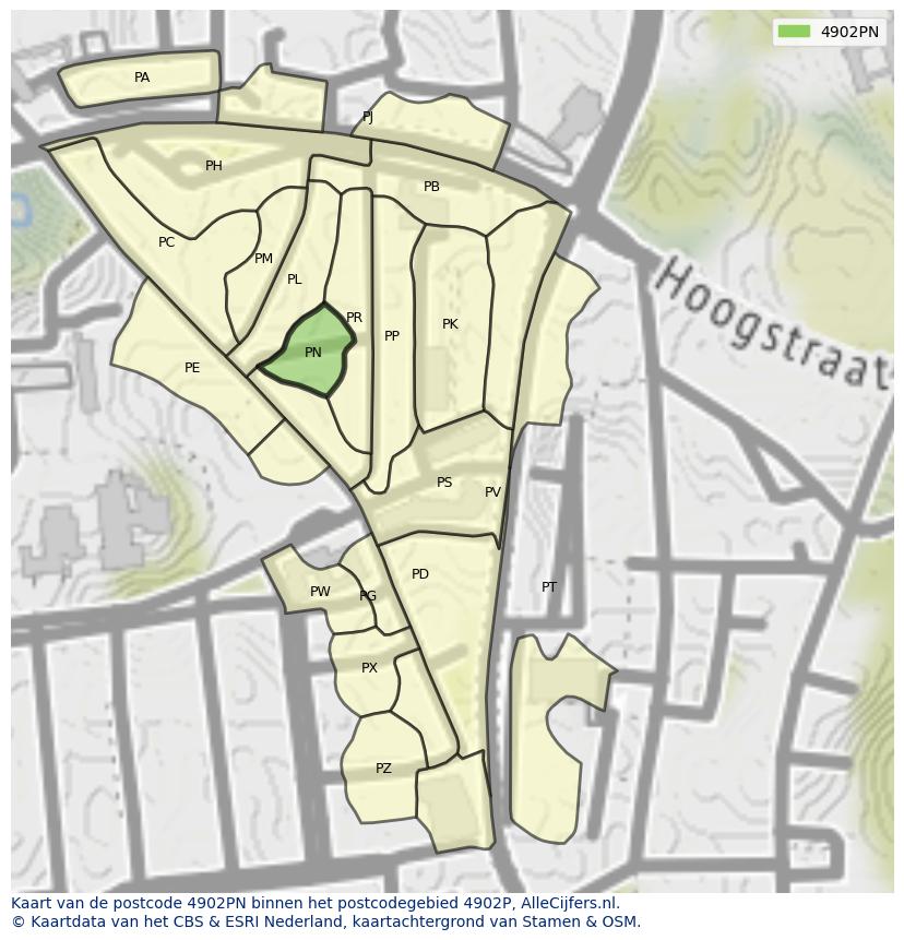 Afbeelding van het postcodegebied 4902 PN op de kaart.