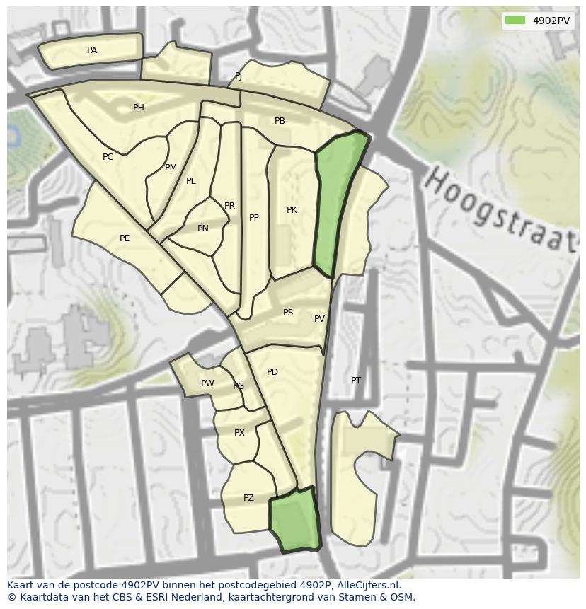Afbeelding van het postcodegebied 4902 PV op de kaart.