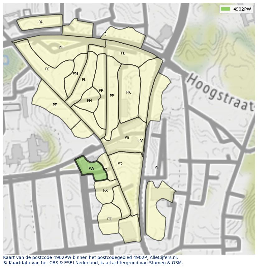 Afbeelding van het postcodegebied 4902 PW op de kaart.