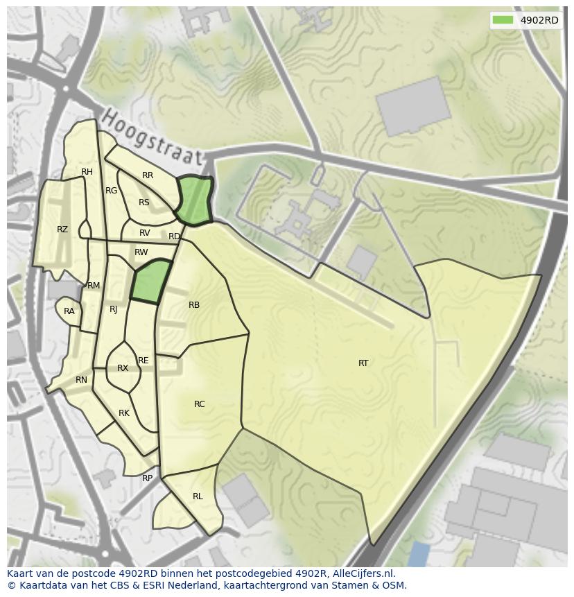 Afbeelding van het postcodegebied 4902 RD op de kaart.