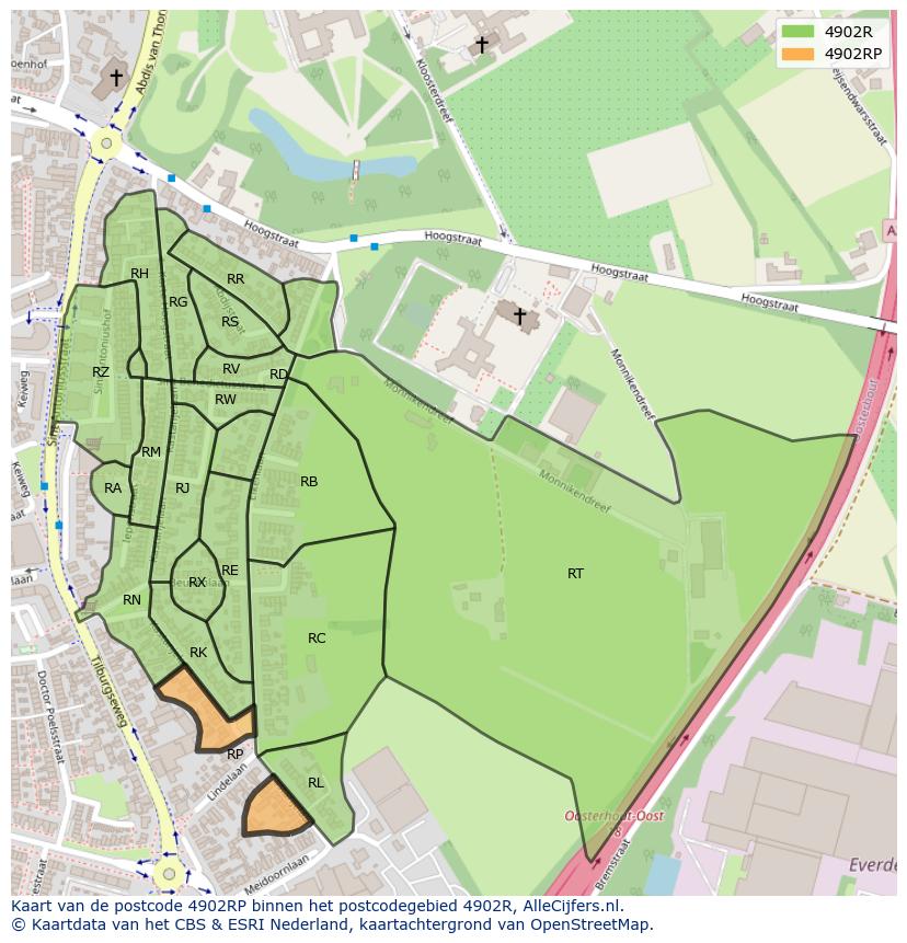 Afbeelding van het postcodegebied 4902 RP op de kaart.