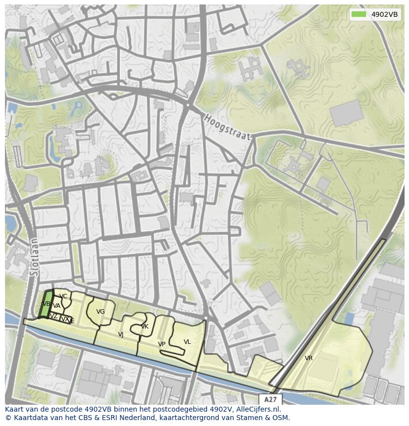 Afbeelding van het postcodegebied 4902 VB op de kaart.