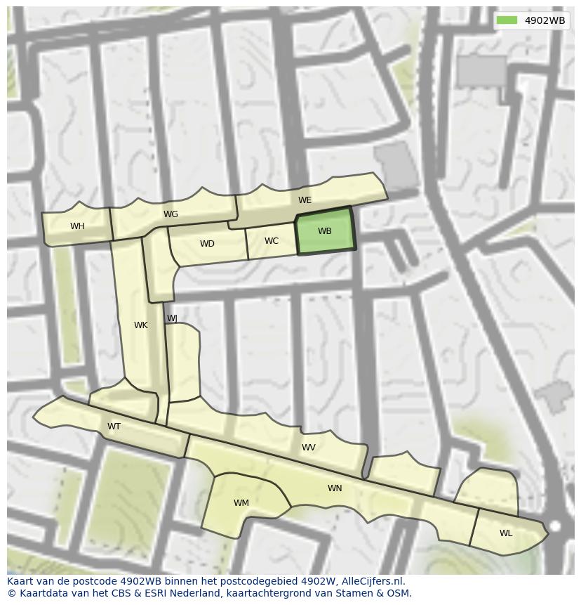 Afbeelding van het postcodegebied 4902 WB op de kaart.