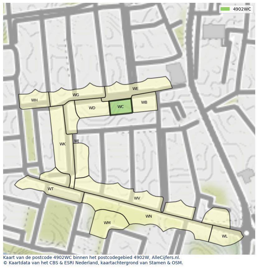 Afbeelding van het postcodegebied 4902 WC op de kaart.