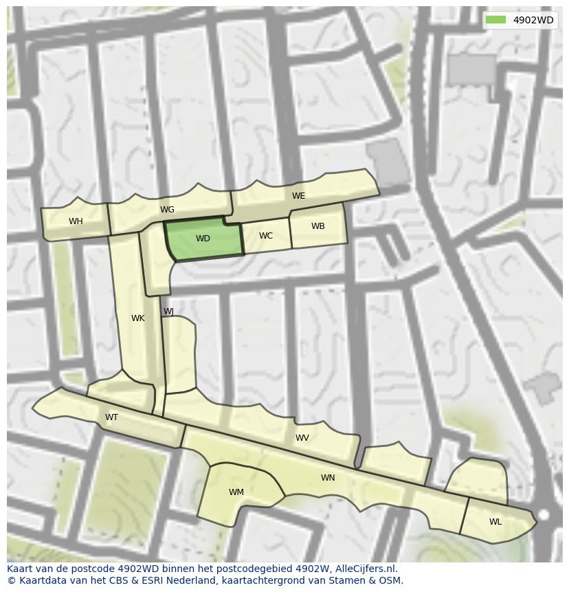 Afbeelding van het postcodegebied 4902 WD op de kaart.