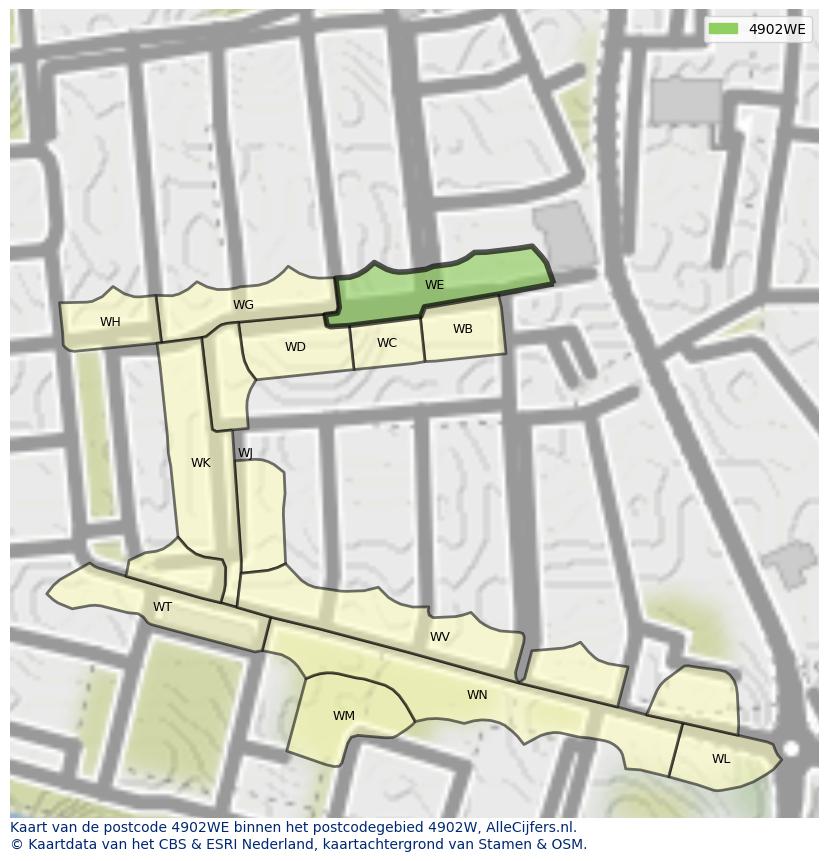 Afbeelding van het postcodegebied 4902 WE op de kaart.