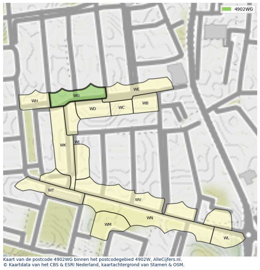 Afbeelding van het postcodegebied 4902 WG op de kaart.