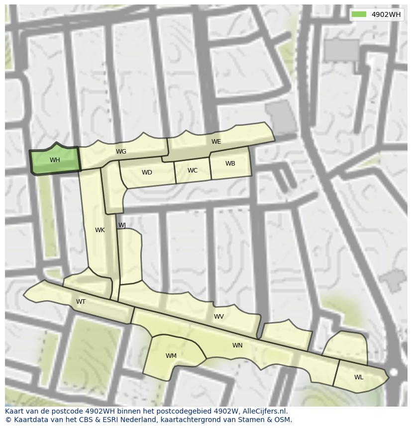 Afbeelding van het postcodegebied 4902 WH op de kaart.