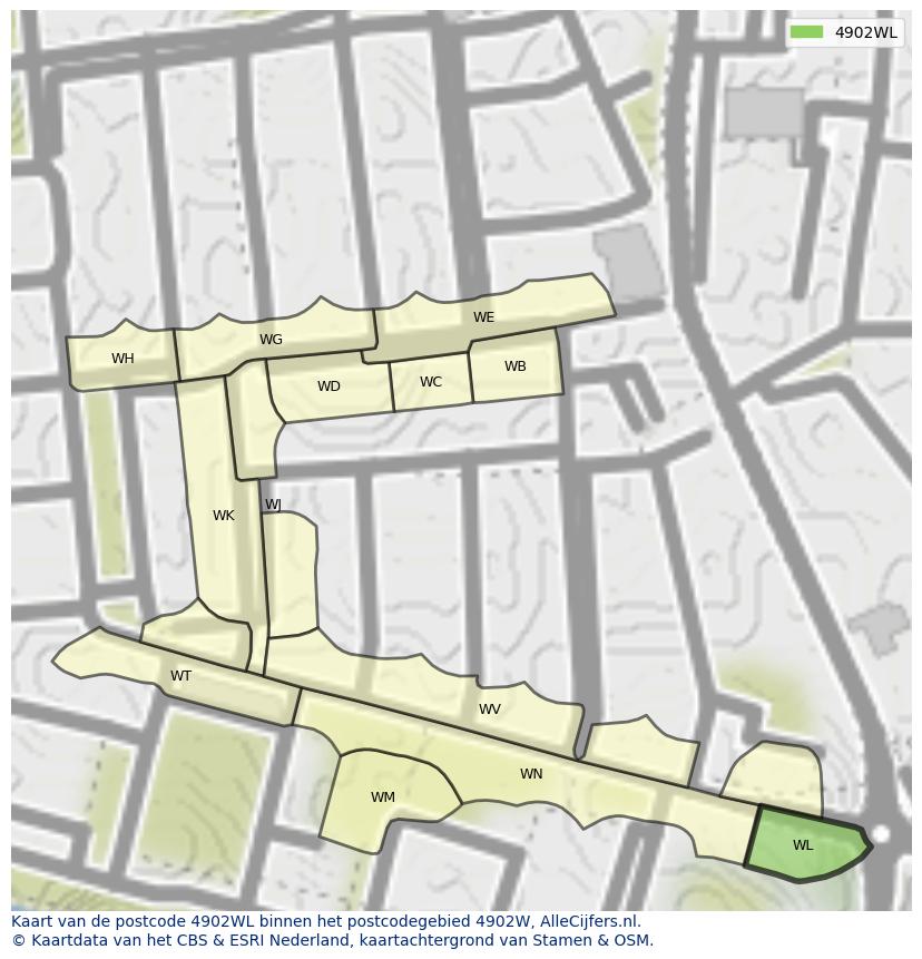 Afbeelding van het postcodegebied 4902 WL op de kaart.