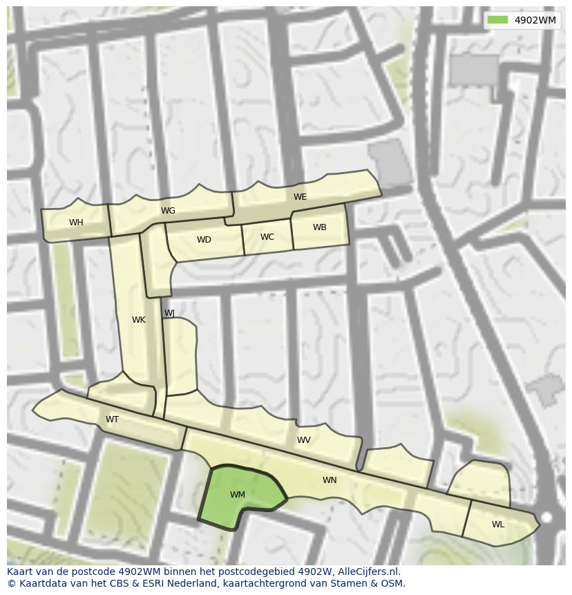 Afbeelding van het postcodegebied 4902 WM op de kaart.