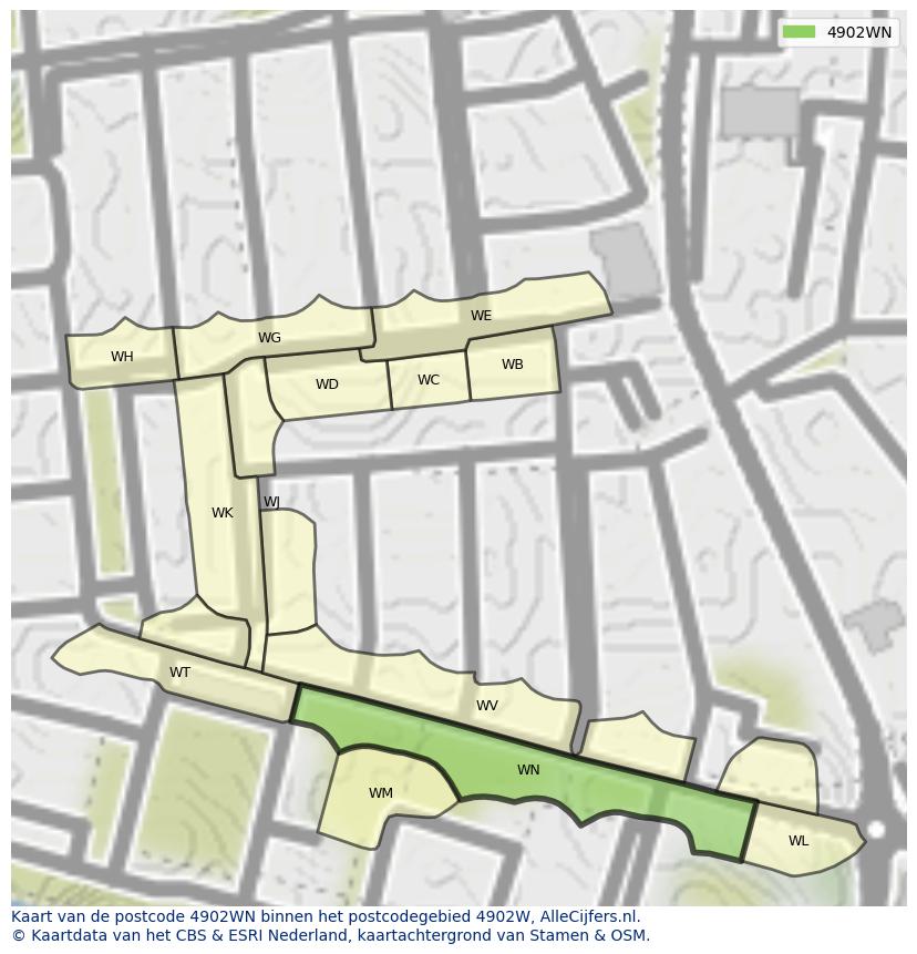 Afbeelding van het postcodegebied 4902 WN op de kaart.