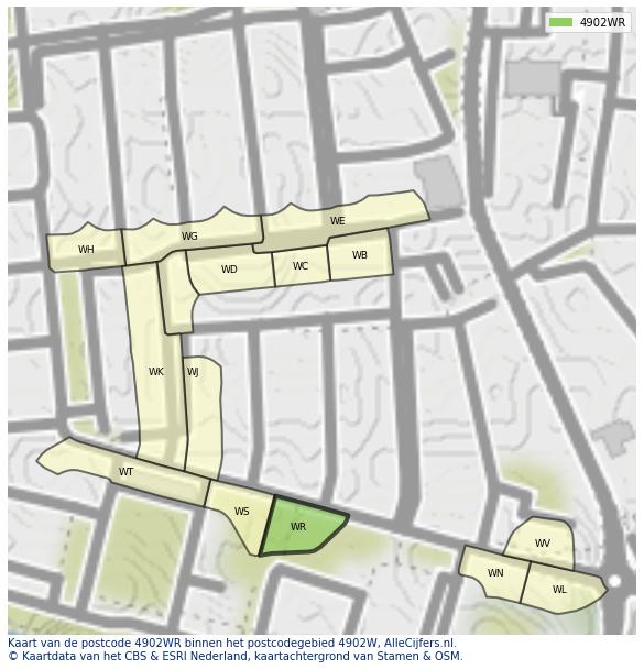 Afbeelding van het postcodegebied 4902 WR op de kaart.