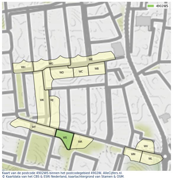 Afbeelding van het postcodegebied 4902 WS op de kaart.