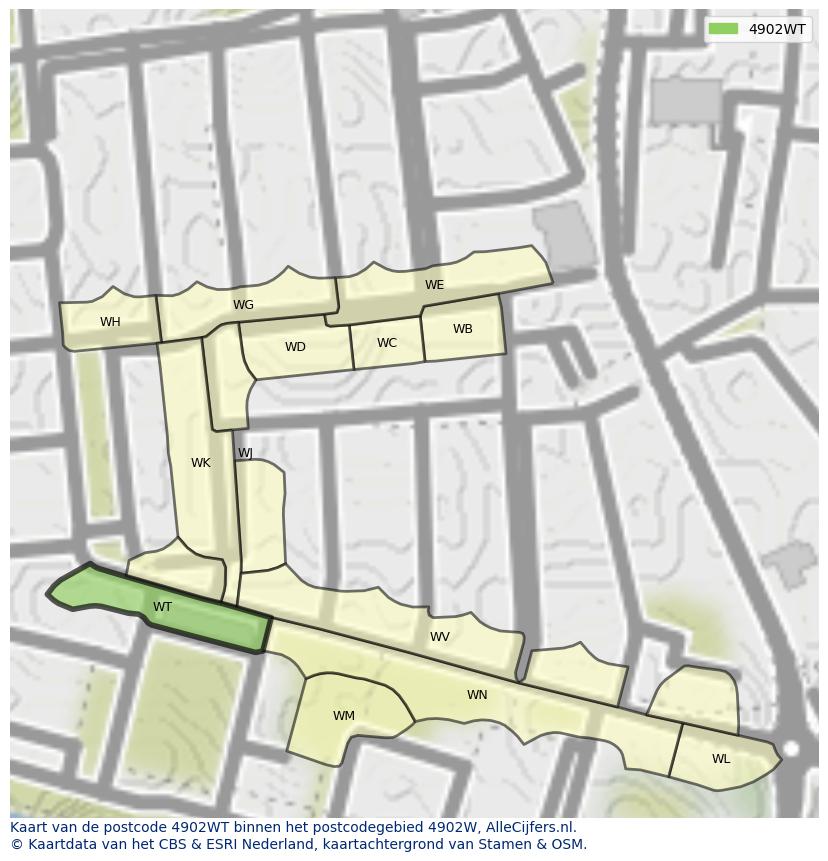 Afbeelding van het postcodegebied 4902 WT op de kaart.
