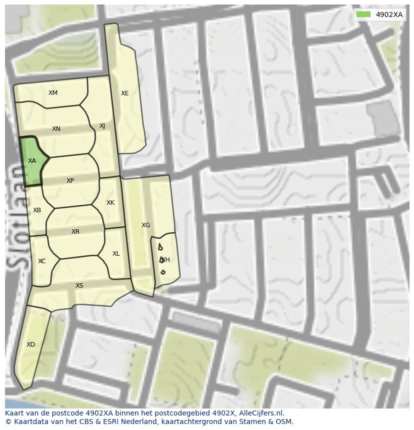 Afbeelding van het postcodegebied 4902 XA op de kaart.